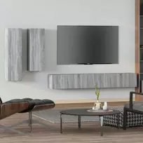 TV staliukas TV spintelių komplektas, 4 dalių, pilkas ąžuolo, mediena