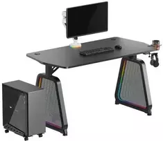 Žaidimų stalas Ultradesk Booster Gaming Desk, Glass LED RGB, Juodas