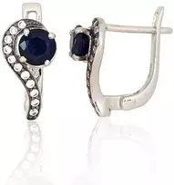 Sidabriniai auskarai - 2.9 g. - 14 mm. - Cirkonai , Safyras (3,02Ct)