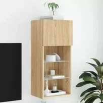 TV staliukas TV spintelė su LED lemputėmis, ąžuolo spalvos, 40,5x30x90cm