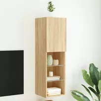TV staliukas TV spintelė su LED lemputėmis, ąžuolo spalvos, 30,5x30x102cm