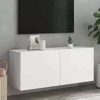 TV staliukas Prie sienos montuojama TV spintelė, baltos spalvos, 100x30x41cm