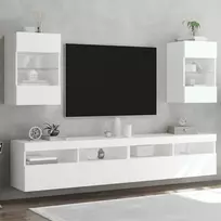TV staliukas Sieninės TV spintelės su LED, 2vnt., baltos, 40x30x60,5cm