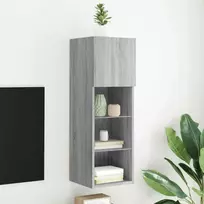 TV staliukas TV spintelė su LED lemputėmis, pilka ąžuolo, 30,5x30x90cm