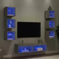 TV staliukas Sieninė TV sekcija su LED, 8 dalių, pilka ąžuolo, mediena