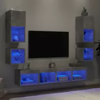 TV staliukas Sieninė TV sekcija su LED, 8 dalių, betono, apdirbta mediena