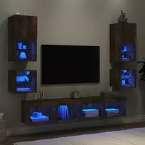 TV staliukas Sieninė TV sekcija su LED, 8 dalių, dūminio ąžuolo, mediena