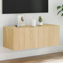 TV staliukas Sieninė TV spintelė su LED lemputėmis, ąžuolo, 80x35x31cm