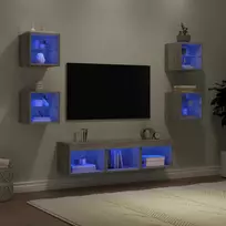 TV staliukas Sieninė TV sekcija su LED, 7 dalių, pilka ąžuolo, mediena