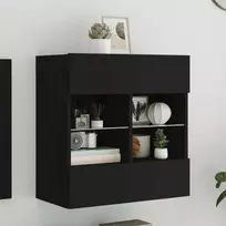 TV staliukas Sieninė TV spintelė su LED lemputėmis, juoda, 58,5x30x60,5cm