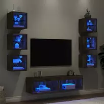 TV staliukas Sieninė TV sekcija su LED, 8 dalių, dūminio ąžuolo, mediena