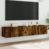 TV staliukas Sieninės TV spintelės su LED, 2vnt., dūminės ąžuolo, 80x35x31cm
