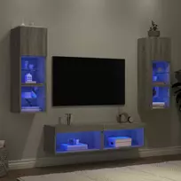 TV staliukas Sieninė TV sekcija su LED, 6 dalių, pilka ąžuolo, mediena