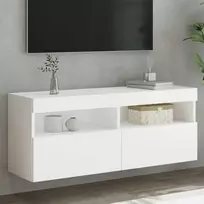 TV staliukas Sieninė TV spintelė su LED lemputėmis, balta, 100x30x40cm
