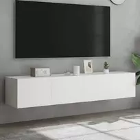 TV staliukas Sieninės TV spintelės su LED, 2vnt., baltos, 80x35x31cm