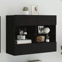 TV staliukas Sieninė TV spintelė su LED lemputėmis, juoda, 78,5x30x60,5cm