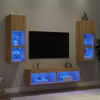 TV staliukas Sieninė TV sekcija su LED, 6 dalių, ąžuolo, apdirbta mediena