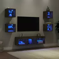 TV staliukas Sieninė TV sekcija su LED, 7 dalių, dūminio ąžuolo, mediena