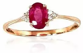 Auksinis žiedas su brangakmeniais. Metalas: Raudonas Auksas. Praba: 585°. Akmuo: Briliantai , Rubinas - 16.5 - 1.22 g. - Briliantai (0,036Ct), Rubinas (0,632Ct)