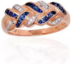 Auksinis žiedas su brangakmeniais. Metalas: Raudonas Auksas. Praba: 585°. Akmuo: Briliantai , Safyras - 19 - 3.9 g. - Briliantai (0,04Ct), Safyras (0,332Ct)