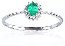 Auksinis žiedas su brangakmeniais. Metalas: Baltas Auksas. Praba: 585°. Akmuo: Briliantai , Smaragdas - 17 - 0.86 g. - Briliantai (0,038Ct), Smaragdas (0,157Ct)