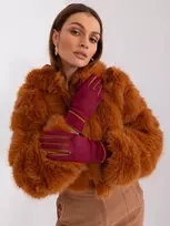 Wool Fashion Italia Bordo spalvos pirštinės su pinta juostele: Dydis - L/XL