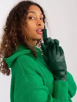 Wool Fashion Italia Žalios odinės pirštinės moterims: Dydis - L/XL