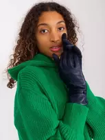 Wool Fashion Italia Tamsiai mėlynos odinės pirštinės moterims: Dydis - S/M