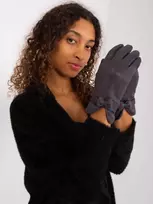 Wool Fashion Italia Pilkos moteriškos pirštinės su kaspinėliais: Dydis - L/XL