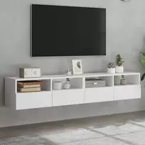 TV staliukas Sieninės TV spintelės, 2vnt., baltos, 80x30x30cm, mediena