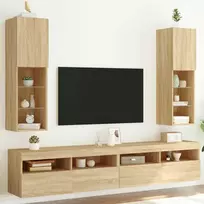 TV staliukas TV spintelės su LED lemputėmis, 2vnt., ąžuolo, 30,5x30x102cm