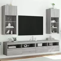 TV staliukas TV spintelės su LED, 2vnt., pilkos ąžuolo, 40,5x30x90cm