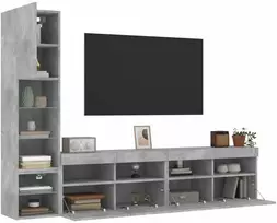 TV staliukas Sieninė TV sekcija su LED, 4 dalių, betono, apdirbta mediena