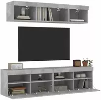 TV staliukas Sieninė TV sekcija su LED, 5 dalių, betono, apdirbta mediena