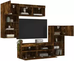 TV staliukas Sieninė TV sekcija su LED, 5 dalių, dūminio ąžuolo, mediena