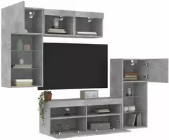 TV staliukas Sieninė TV sekcija su LED, 5 dalių, betono, apdirbta mediena