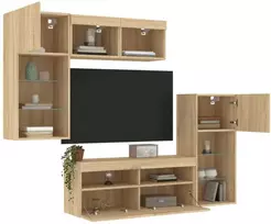 TV staliukas Sieninė TV sekcija su LED, 5 dalių, ąžuolo, apdirbta mediena