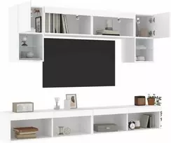 TV staliukas Sieninė TV sekcija su LED, 6 dalių, balta, apdirbta mediena
