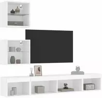 TV staliukas Sieninė TV sekcija su LED, 5 dalių, balta, apdirbta mediena