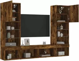 TV staliukas Sieninė TV sekcija su LED, 5 dalių, dūminio ąžuolo, mediena