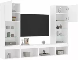 TV staliukas Sieninė TV sekcija su LED, 5 dalių, balta, apdirbta mediena