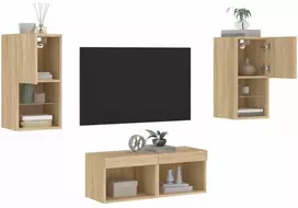 TV staliukas Sieninės TV spintelės su LED lemputėmis, 4 dalių, ąžuolo