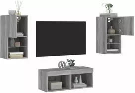 TV staliukas Sieninės TV spintelės su LED lemputėmis, 4 dalių, pilkos ąžuolo