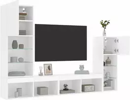 TV staliukas Sieninė TV sekcija su LED, 4 dalių, balta, apdirbta mediena