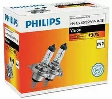 Philips lemputė H4 12V 55W P43t Vision +30%, DUO, 12342PRC2
