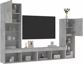 TV staliukas Sieninė TV sekcija su LED, 4 dalių, betono, apdirbta mediena