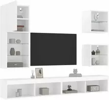 TV staliukas Sieninė TV sekcija su LED, 5 dalių, balta, apdirbta mediena