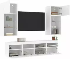 TV staliukas Sieninė TV sekcija su LED, 5 dalių, balta, apdirbta mediena