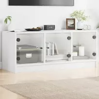 TV staliukas TV spintelė su stiklinėmis durelėmis, balta, 102x37x42cm