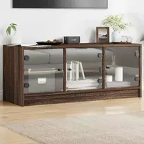 TV staliukas TV spintelė su stiklinėmis durelėmis, ruda ąžuolo, 102x37x42cm